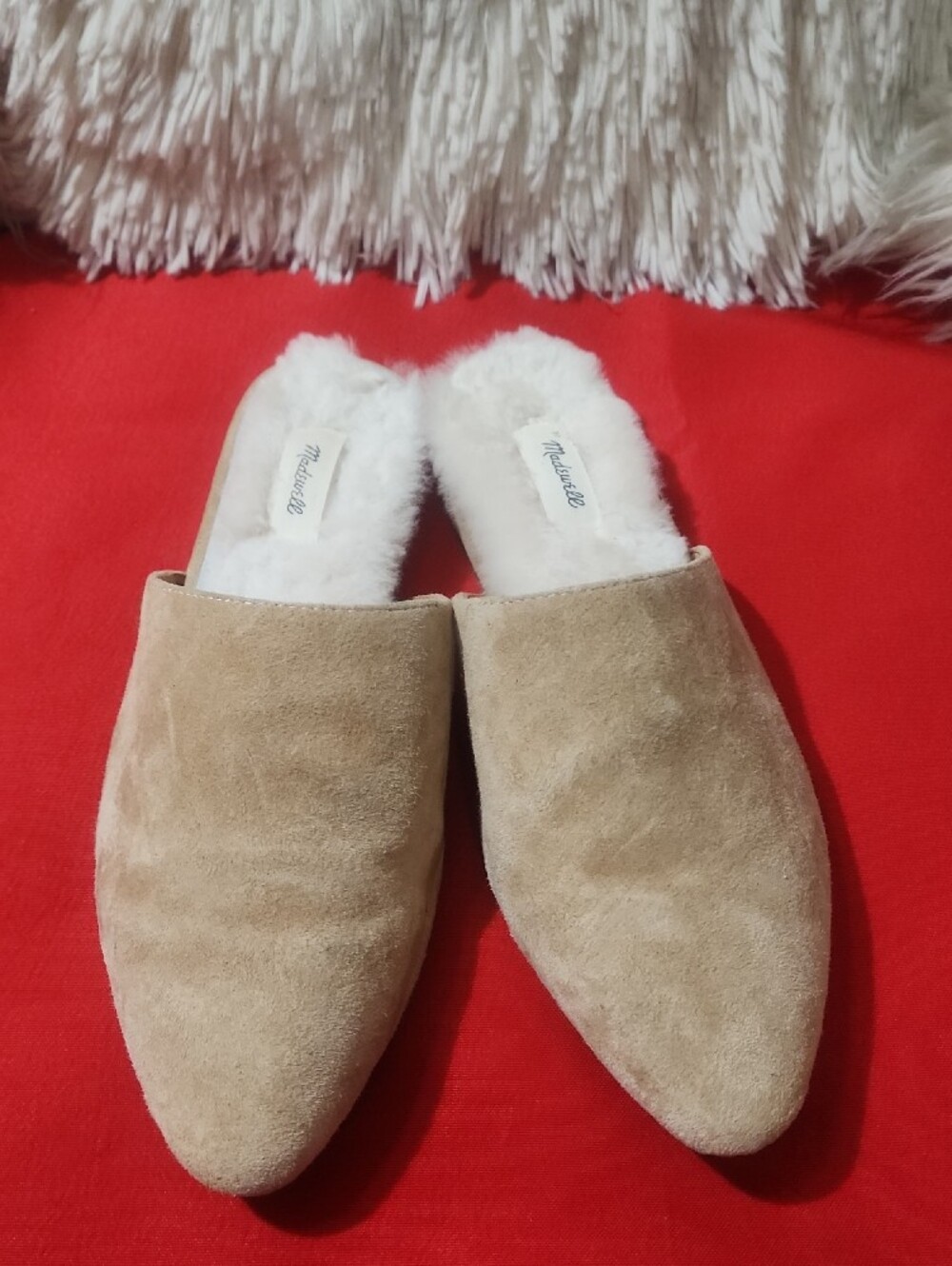 Madewell The Kasey Tan Suede Faux-Fur Slip-On Mules